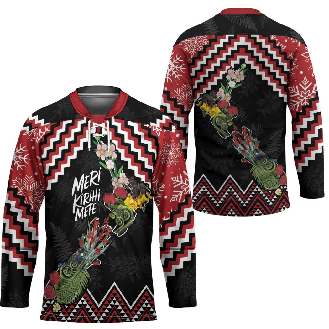 New Zealand Christmas Taniko Poutama Hockey Jersey Flora Map with Birds - Aussie Hoodie