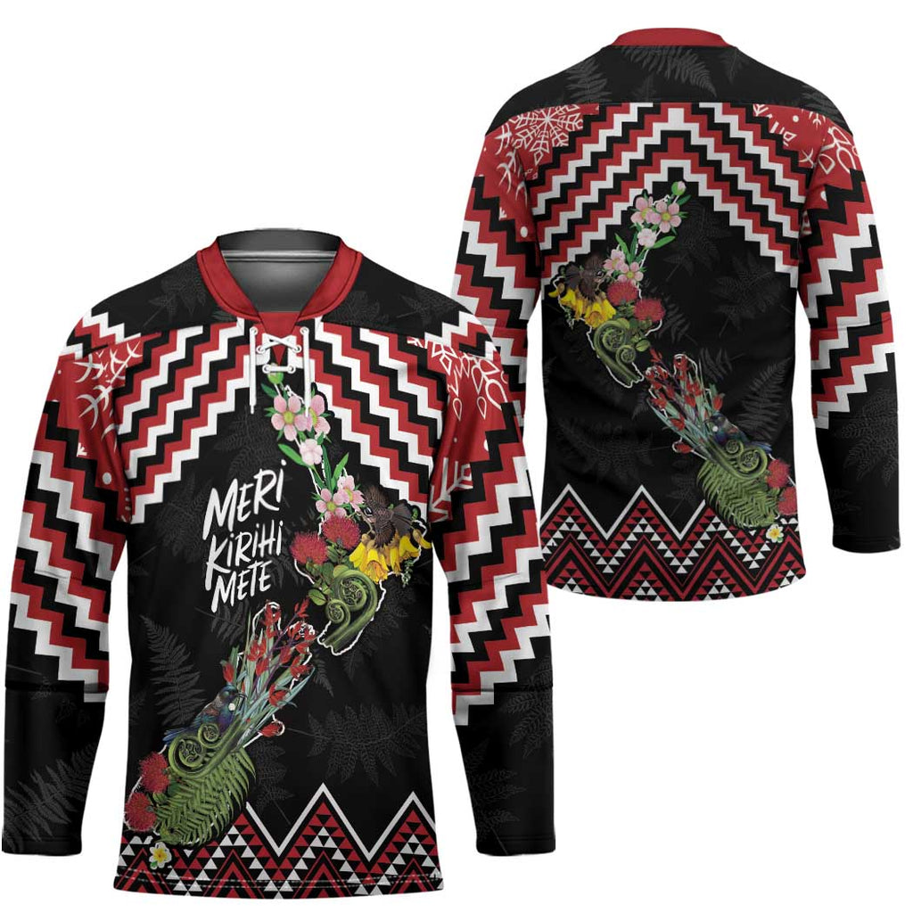 New Zealand Christmas Taniko Poutama Hockey Jersey Flora Map with Birds - Aussie Hoodie