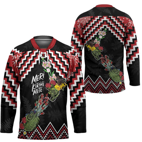 New Zealand Christmas Taniko Poutama Hockey Jersey Flora Map with Birds - Aussie Hoodie
