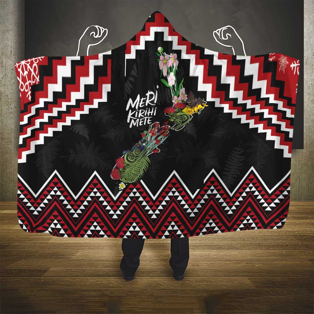 New Zealand Christmas Taniko Poutama Hooded Blanket Flora Map with Birds - Aussie Hoodie