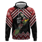 New Zealand Christmas Taniko Poutama Hoodie Flora Map with Birds - Aussie Hoodie
