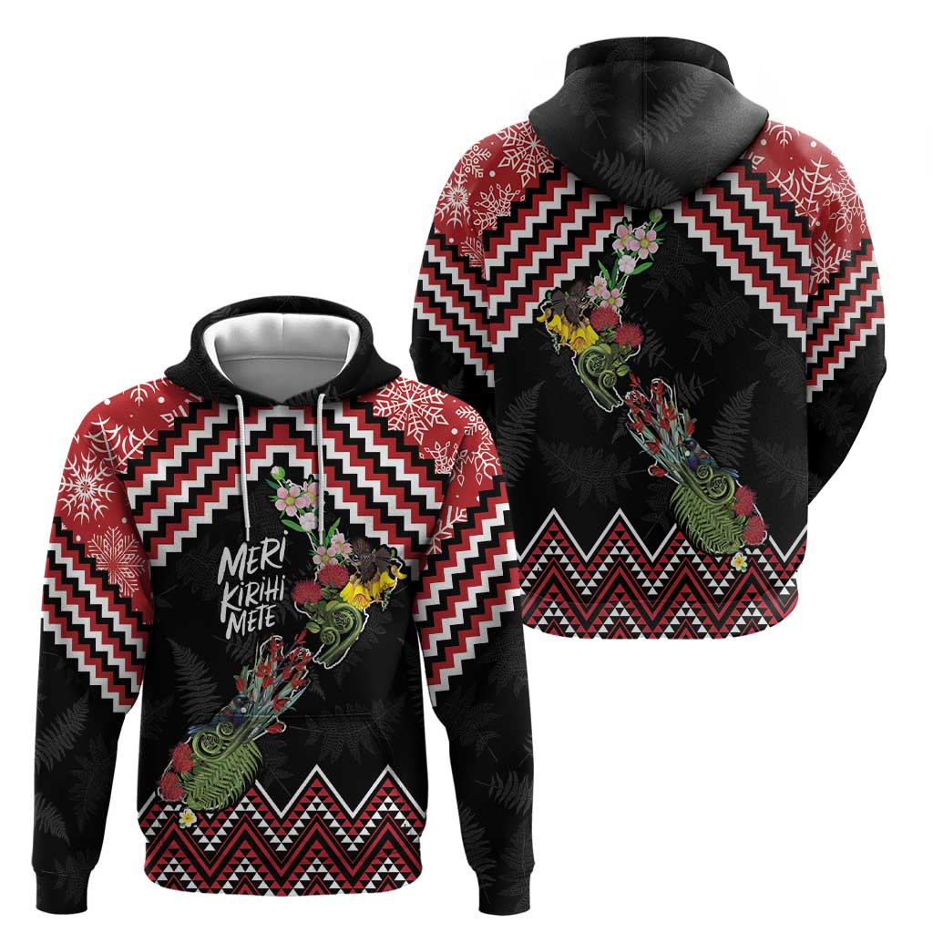 New Zealand Christmas Taniko Poutama Hoodie Flora Map with Birds - Aussie Hoodie