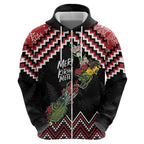 New Zealand Christmas Taniko Poutama Hoodie Flora Map with Birds - Aussie Hoodie