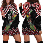 New Zealand Christmas Taniko Poutama Hoodie Dress Flora Map with Birds - Aussie Hoodie