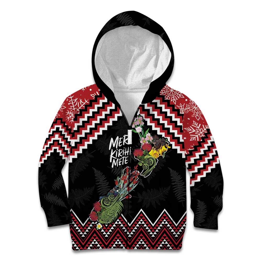 New Zealand Christmas Taniko Poutama Kid Hoodie Flora Map with Birds - Aussie Hoodie