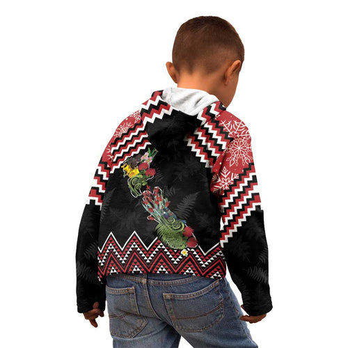 New Zealand Christmas Taniko Poutama Kid Hoodie Flora Map with Birds - Aussie Hoodie