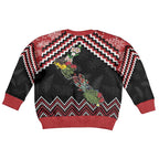 New Zealand Christmas Taniko Poutama Kid Ugly Christmas Sweater Flora Map with Birds - Aussie Hoodie