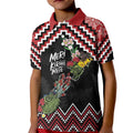 New Zealand Christmas Taniko Poutama Kid Polo Shirt Flora Map with Birds - Aussie Hoodie