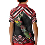 New Zealand Christmas Taniko Poutama Kid Polo Shirt Flora Map with Birds - Aussie Hoodie