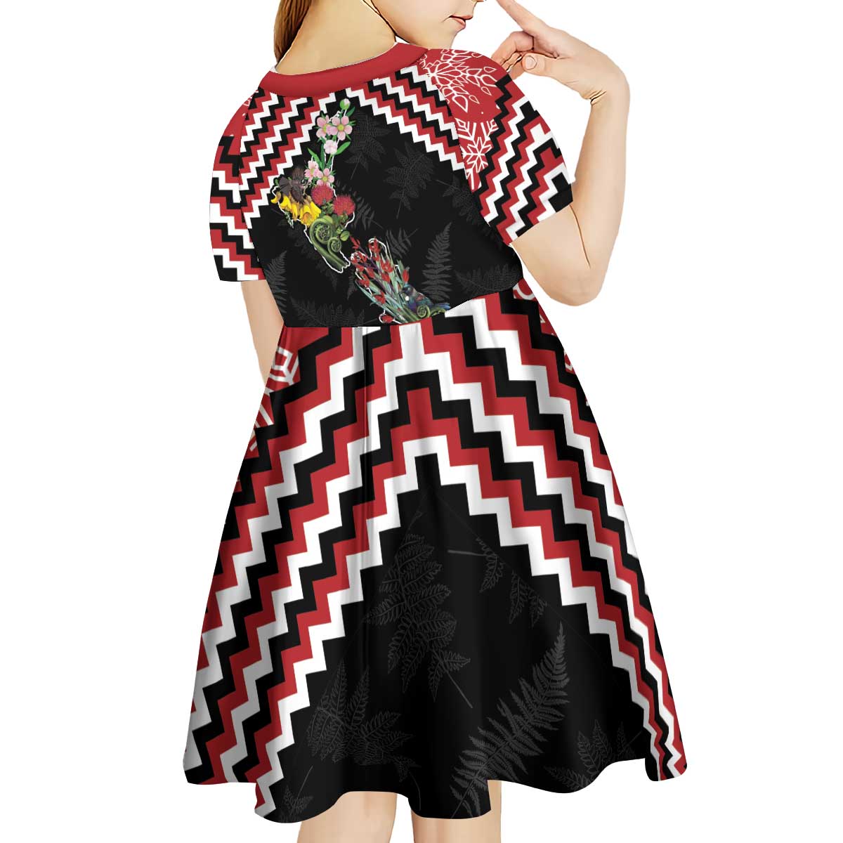 New Zealand Christmas Taniko Poutama Kid Short Sleeve Dress Flora Map with Birds - Aussie Hoodie