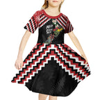 New Zealand Christmas Taniko Poutama Kid Short Sleeve Dress Flora Map with Birds - Aussie Hoodie