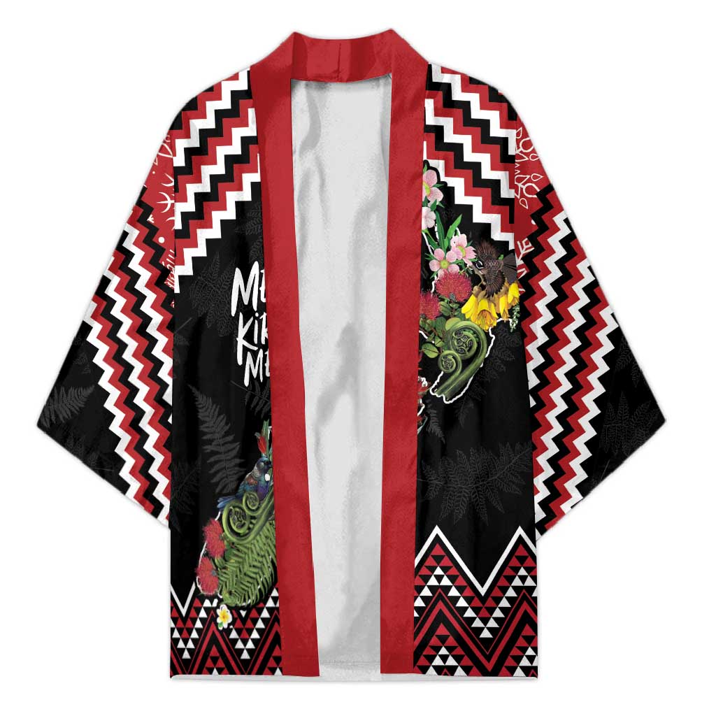 New Zealand Christmas Taniko Poutama Kimono Flora Map with Birds - Aussie Hoodie