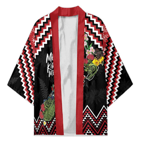 New Zealand Christmas Taniko Poutama Kimono Flora Map with Birds - Aussie Hoodie