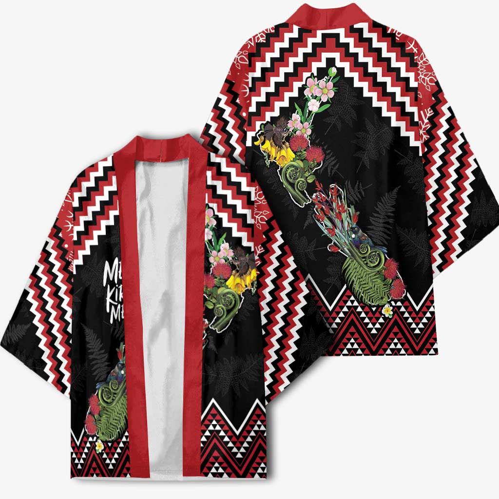 New Zealand Christmas Taniko Poutama Kimono Flora Map with Birds - Aussie Hoodie