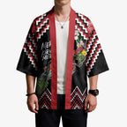 New Zealand Christmas Taniko Poutama Kimono Flora Map with Birds - Aussie Hoodie