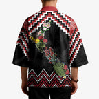 New Zealand Christmas Taniko Poutama Kimono Flora Map with Birds - Aussie Hoodie