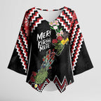 New Zealand Christmas Taniko Poutama Kimono Sleeve Blouse Flora Map with Birds - Aussie Hoodie
