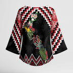New Zealand Christmas Taniko Poutama Kimono Sleeve Blouse Flora Map with Birds - Aussie Hoodie