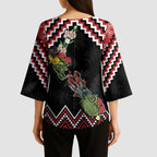 New Zealand Christmas Taniko Poutama Kimono Sleeve Blouse Flora Map with Birds - Aussie Hoodie