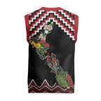 New Zealand Christmas Taniko Poutama Christmas Knitted V-Neck Vest Flora Map with Birds - Aussie Hoodie