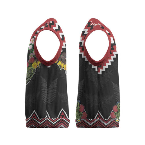 New Zealand Christmas Taniko Poutama Christmas Knitted V-Neck Vest Flora Map with Birds - Aussie Hoodie