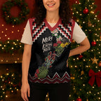 New Zealand Christmas Taniko Poutama Christmas Knitted V-Neck Vest Flora Map with Birds - Aussie Hoodie