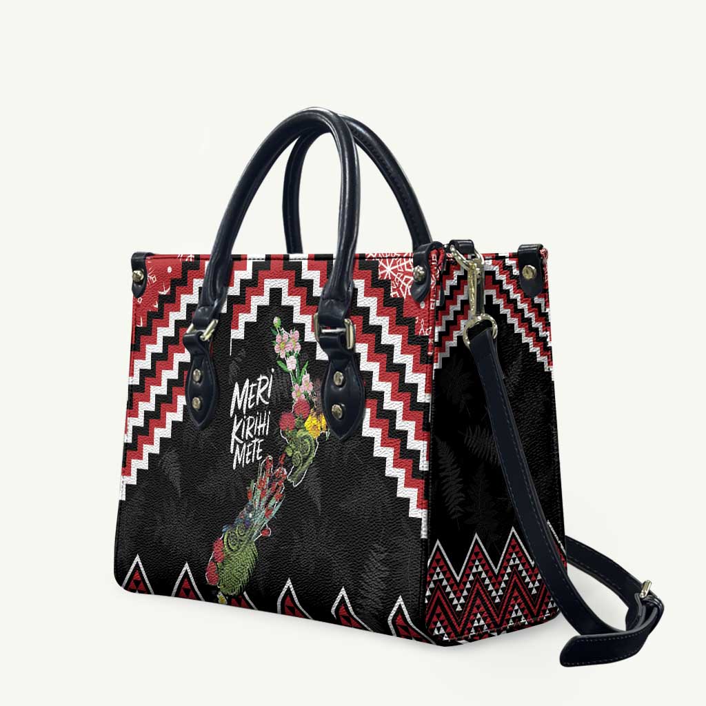 New Zealand Christmas Taniko Poutama Leather Bag Flora Map with Birds - Aussie Hoodie