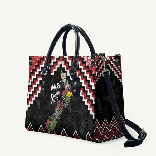 New Zealand Christmas Taniko Poutama Leather Bag Flora Map with Birds - Aussie Hoodie