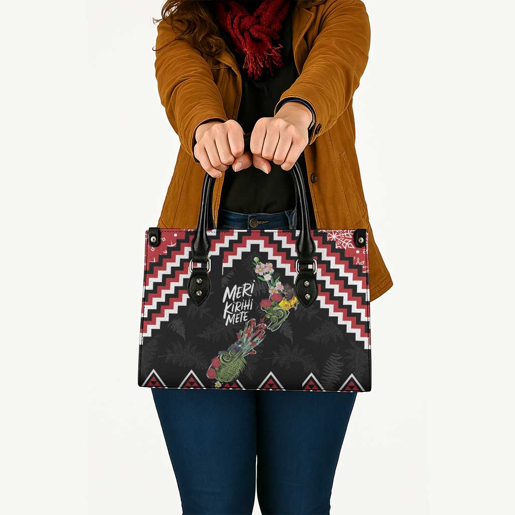 New Zealand Christmas Taniko Poutama Leather Bag Flora Map with Birds - Aussie Hoodie