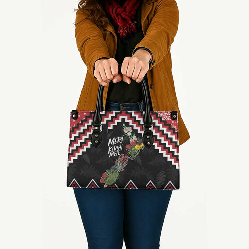 New Zealand Christmas Taniko Poutama Leather Bag Flora Map with Birds - Aussie Hoodie