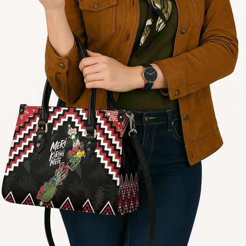 New Zealand Christmas Taniko Poutama Leather Bag Flora Map with Birds - Aussie Hoodie