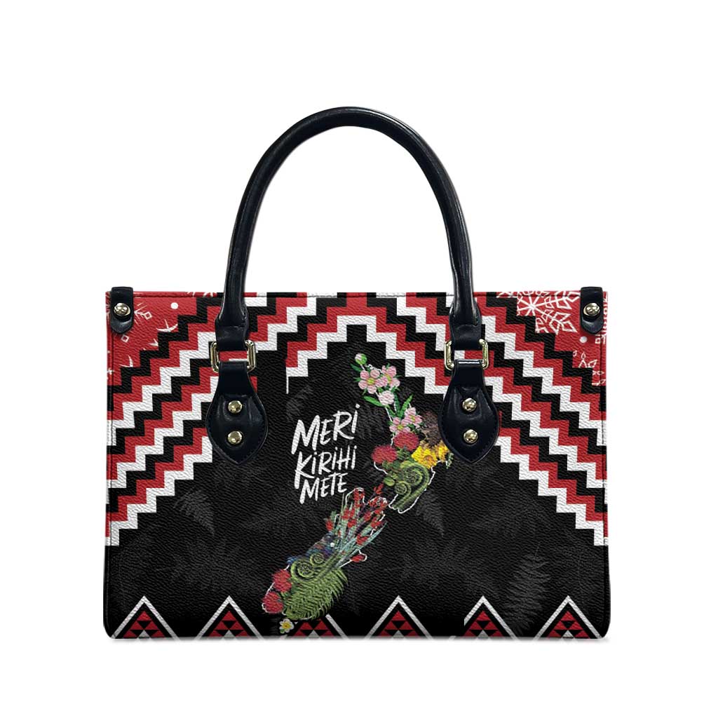 New Zealand Christmas Taniko Poutama Leather Bag Flora Map with Birds - Aussie Hoodie
