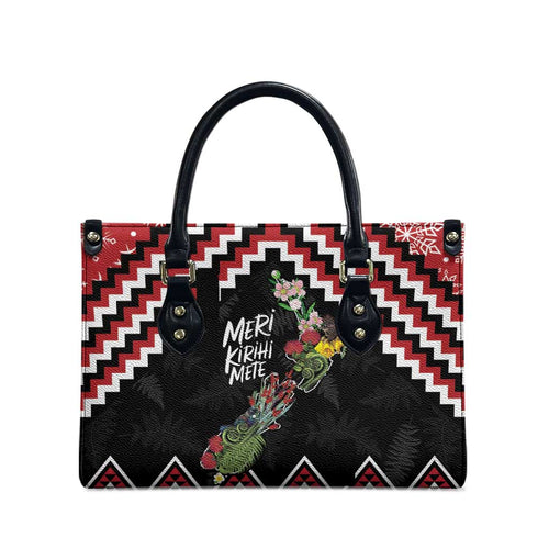 New Zealand Christmas Taniko Poutama Leather Bag Flora Map with Birds - Aussie Hoodie