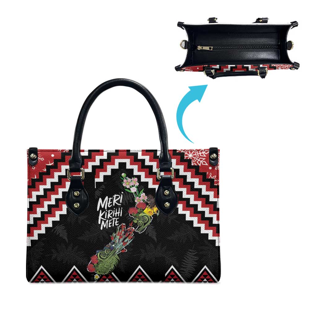 New Zealand Christmas Taniko Poutama Leather Bag Flora Map with Birds - Aussie Hoodie