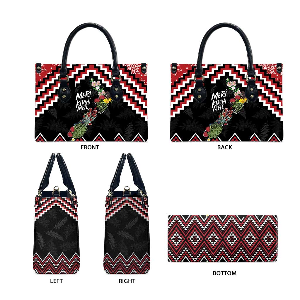 New Zealand Christmas Taniko Poutama Leather Bag Flora Map with Birds - Aussie Hoodie