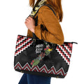 New Zealand Christmas Taniko Poutama Leather Tote Bag Flora Map with Birds - Aussie Hoodie
