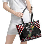 New Zealand Christmas Taniko Poutama Leather Tote Bag Flora Map with Birds - Aussie Hoodie