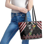 New Zealand Christmas Taniko Poutama Leather Tote Bag Flora Map with Birds - Aussie Hoodie