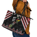 New Zealand Christmas Taniko Poutama Leather Tote Bag Flora Map with Birds - Aussie Hoodie