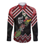New Zealand Christmas Taniko Poutama Long Sleeve Button Shirt Flora Map with Birds - Aussie Hoodie