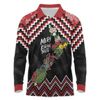 New Zealand Christmas Taniko Poutama Long Sleeve Polo Shirt Flora Map with Birds - Aussie Hoodie