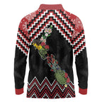 New Zealand Christmas Taniko Poutama Long Sleeve Polo Shirt Flora Map with Birds - Aussie Hoodie