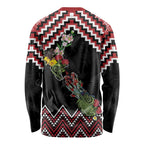 New Zealand Christmas Taniko Poutama Long Sleeve Shirt Flora Map with Birds - Aussie Hoodie