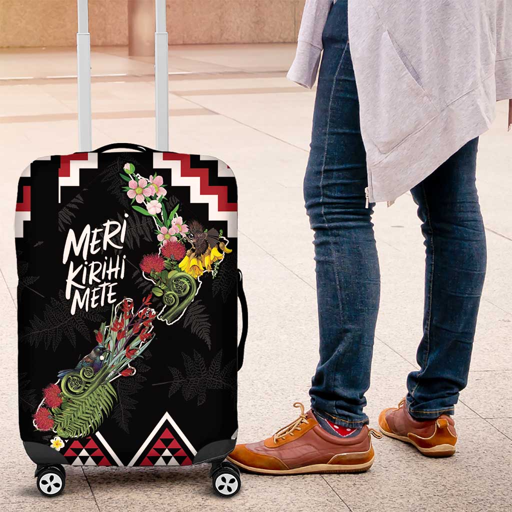 New Zealand Christmas Taniko Poutama Luggage Cover Flora Map with Birds - Aussie Hoodie