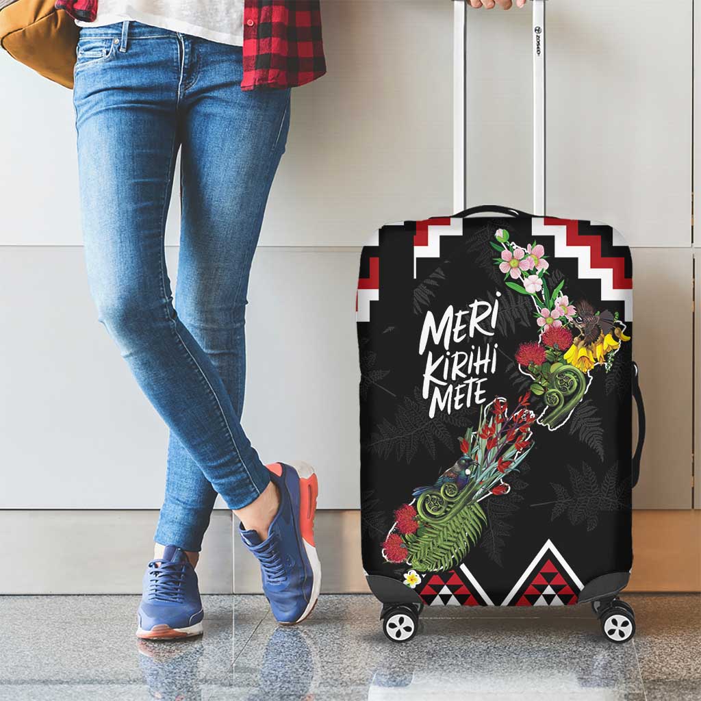 New Zealand Christmas Taniko Poutama Luggage Cover Flora Map with Birds - Aussie Hoodie