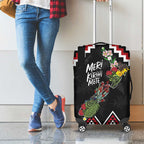 New Zealand Christmas Taniko Poutama Luggage Cover Flora Map with Birds - Aussie Hoodie