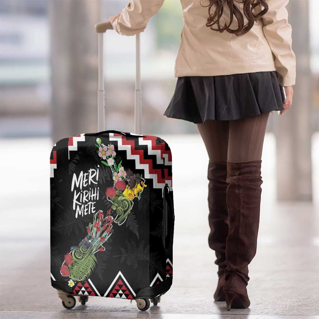 New Zealand Christmas Taniko Poutama Luggage Cover Flora Map with Birds - Aussie Hoodie