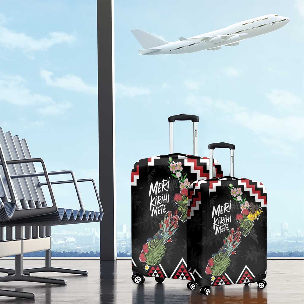 New Zealand Christmas Taniko Poutama Luggage Cover Flora Map with Birds - Aussie Hoodie