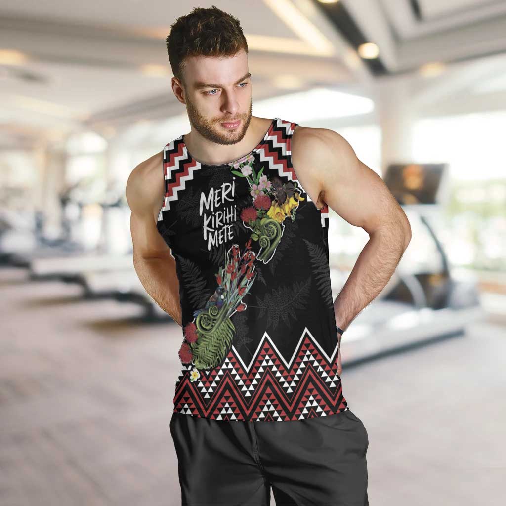 New Zealand Christmas Taniko Poutama Men Tank Top Flora Map with Birds - Aussie Hoodie