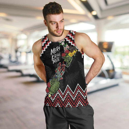 New Zealand Christmas Taniko Poutama Men Tank Top Flora Map with Birds - Aussie Hoodie